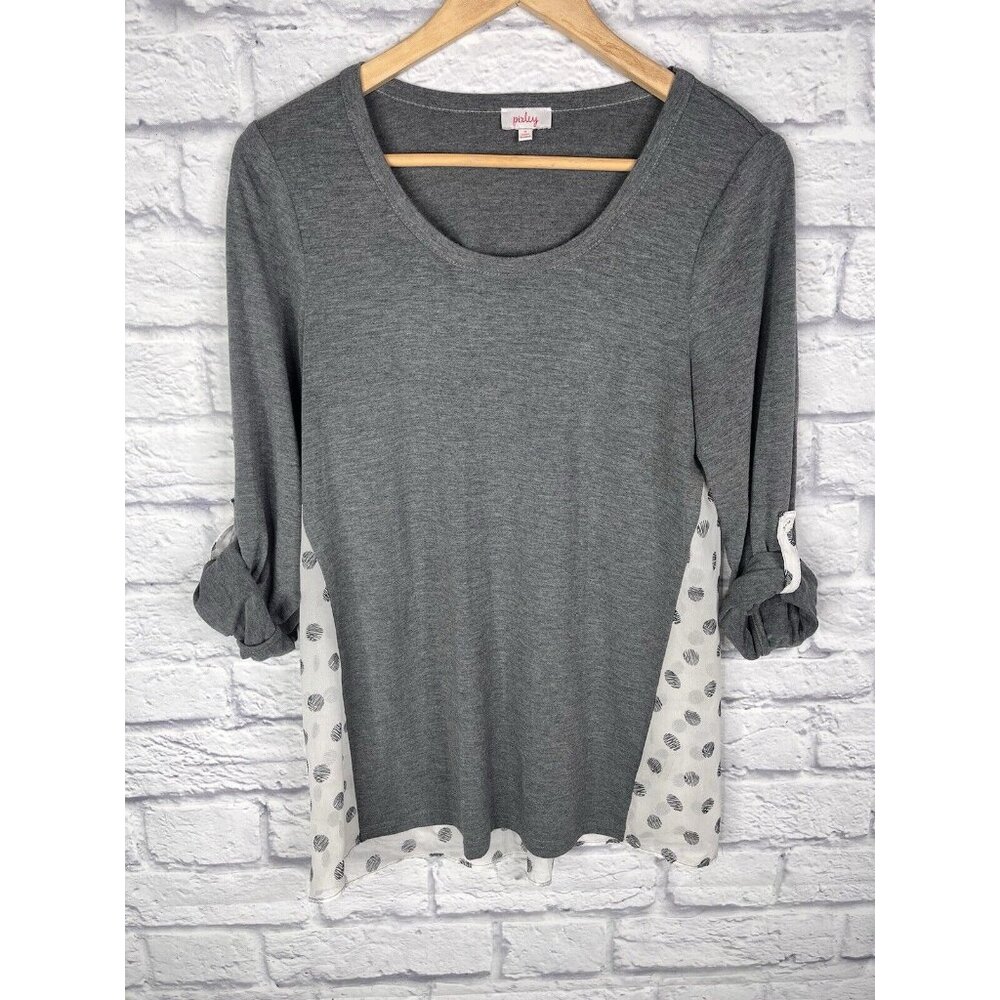 PIXLEY Women's Gray Polka Dot Detail Blouse Small
